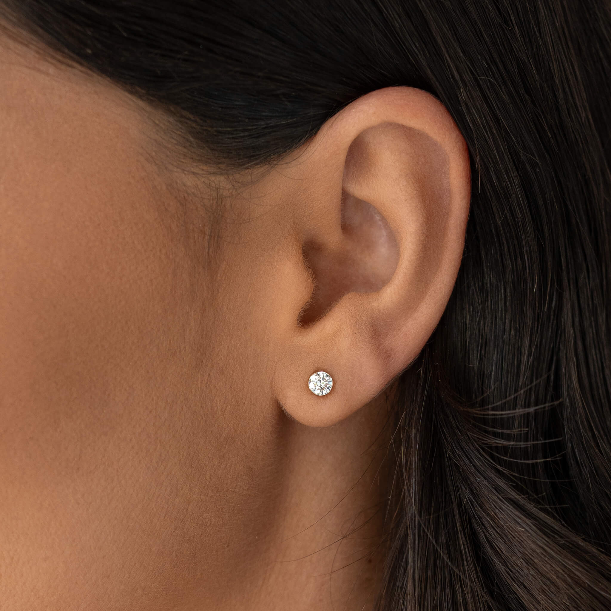 Round Lab Grown Diamond Stud Earrings 14k Gold - Andrea