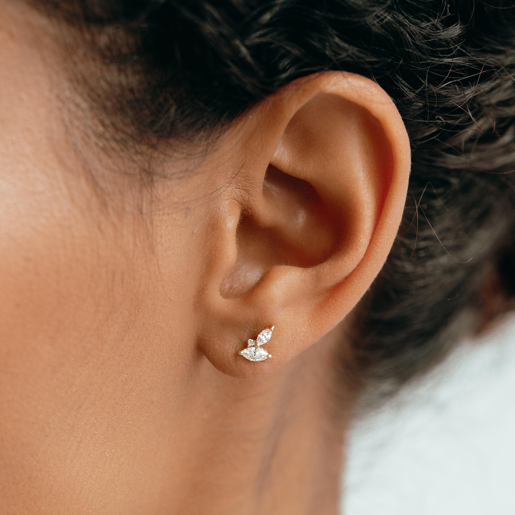 Lab Grown Diamond Leaf Earrings 14k Gold - Selma