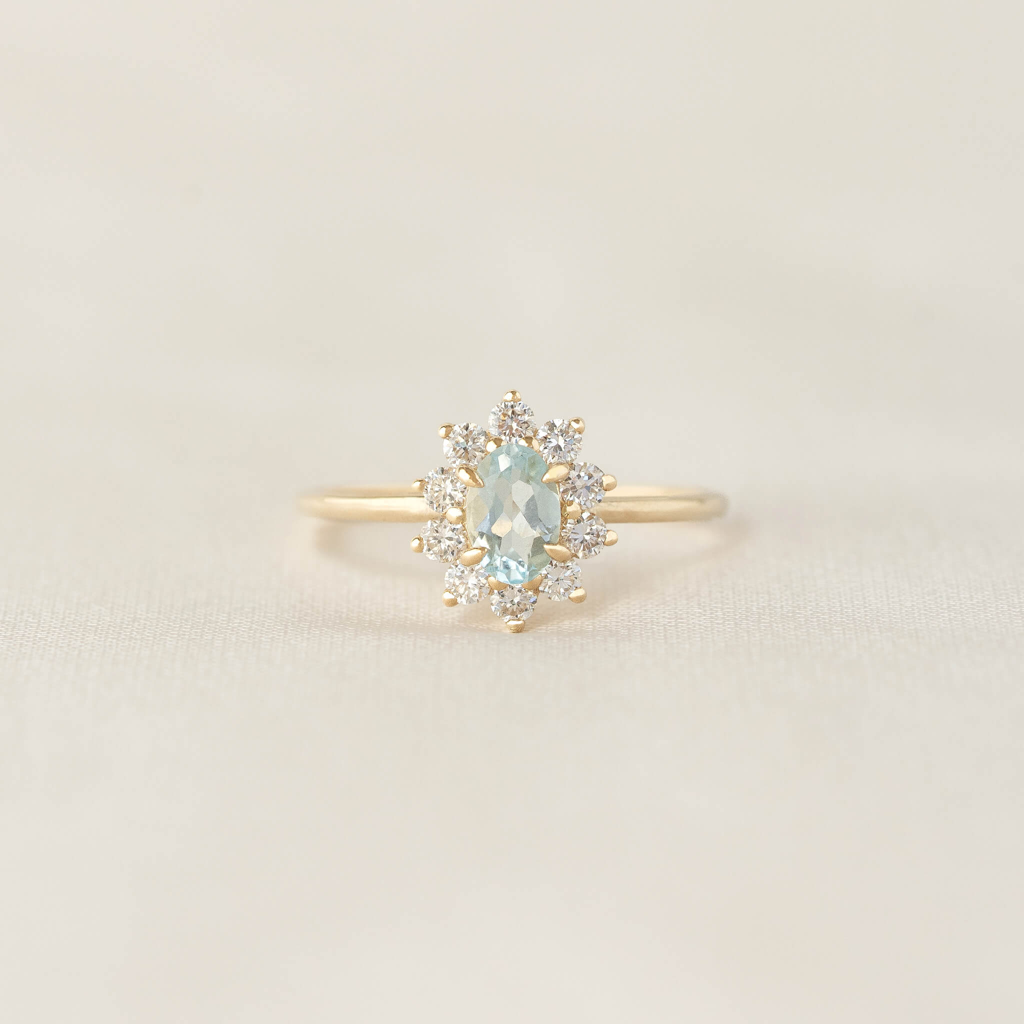 Sunburst Aquamarine Halo Ring - Evelina